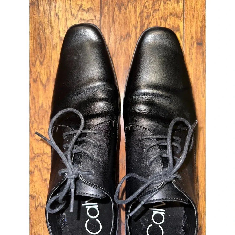 Calvin Klein‎ Mens Black Leather Oxford Dress Shoes Size 12